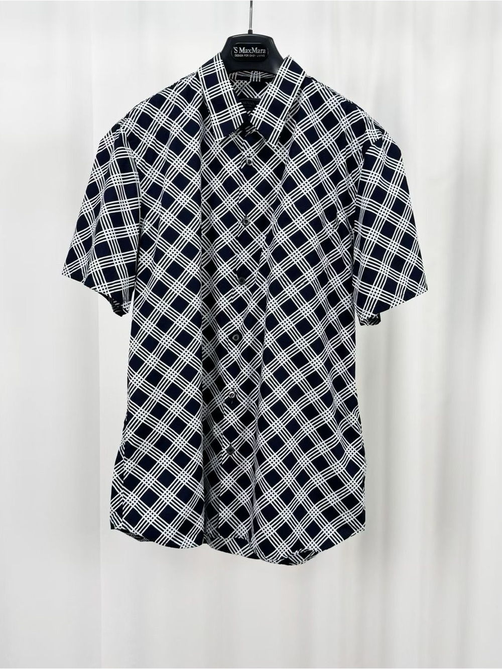 Prada Navy & White Geometric Short-Sleeve Button-Down Shirt
